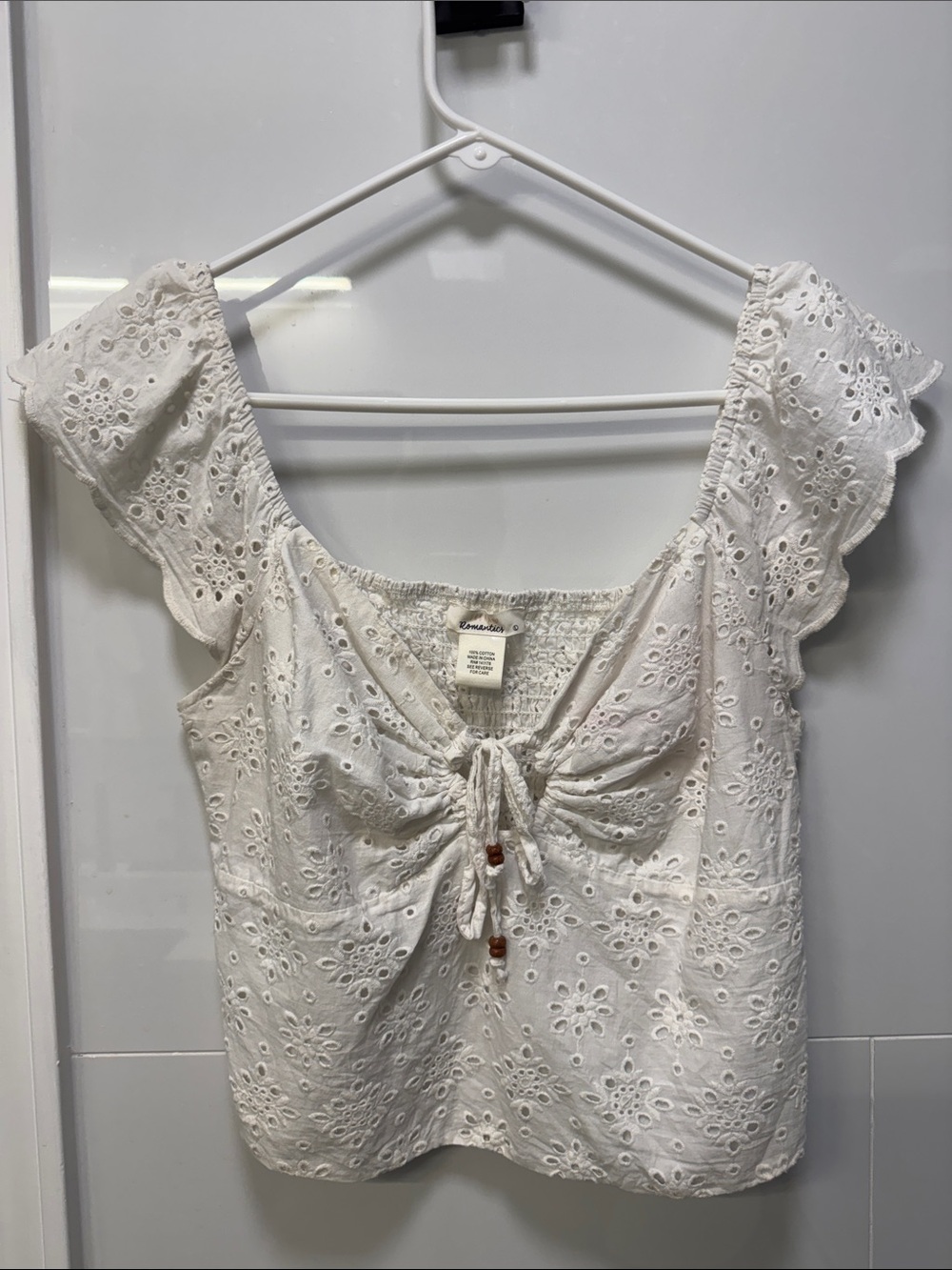 URBAN Romantics White Eyelet Tie-Front Blouse - 100% cotton